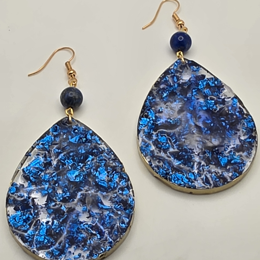 Elegant Blue and Gold Teardrop Earrings